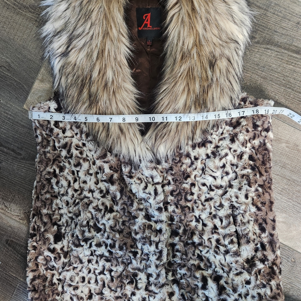 Adrienne Landau Faux Fur Vest in Brown and Cream S Baddie Cozy Soft Animal Print - Picture 6 of 11